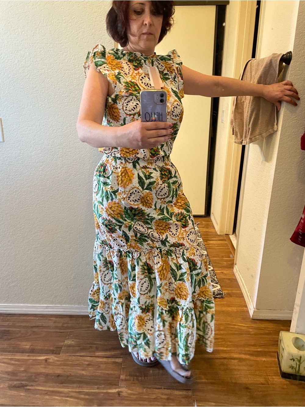 Philosophy White, Yellow & Green Floral Skirt Set